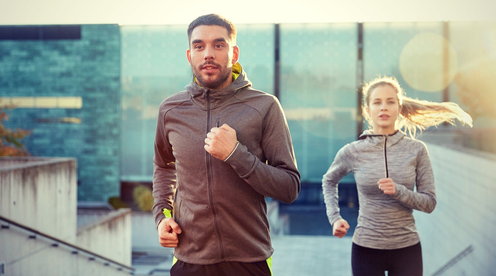  man and woman running