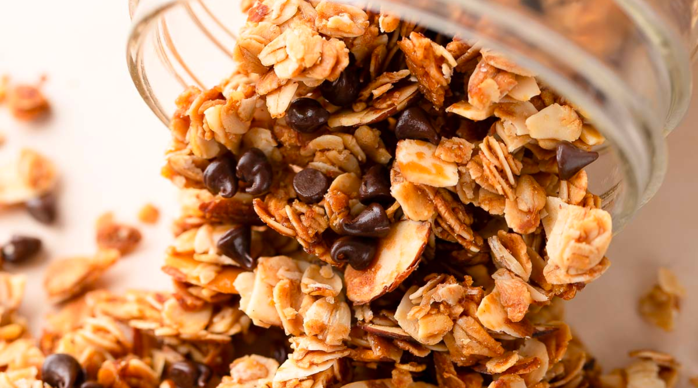  peanut butter chocolate chip granola with INVIGOR8 protein powder
