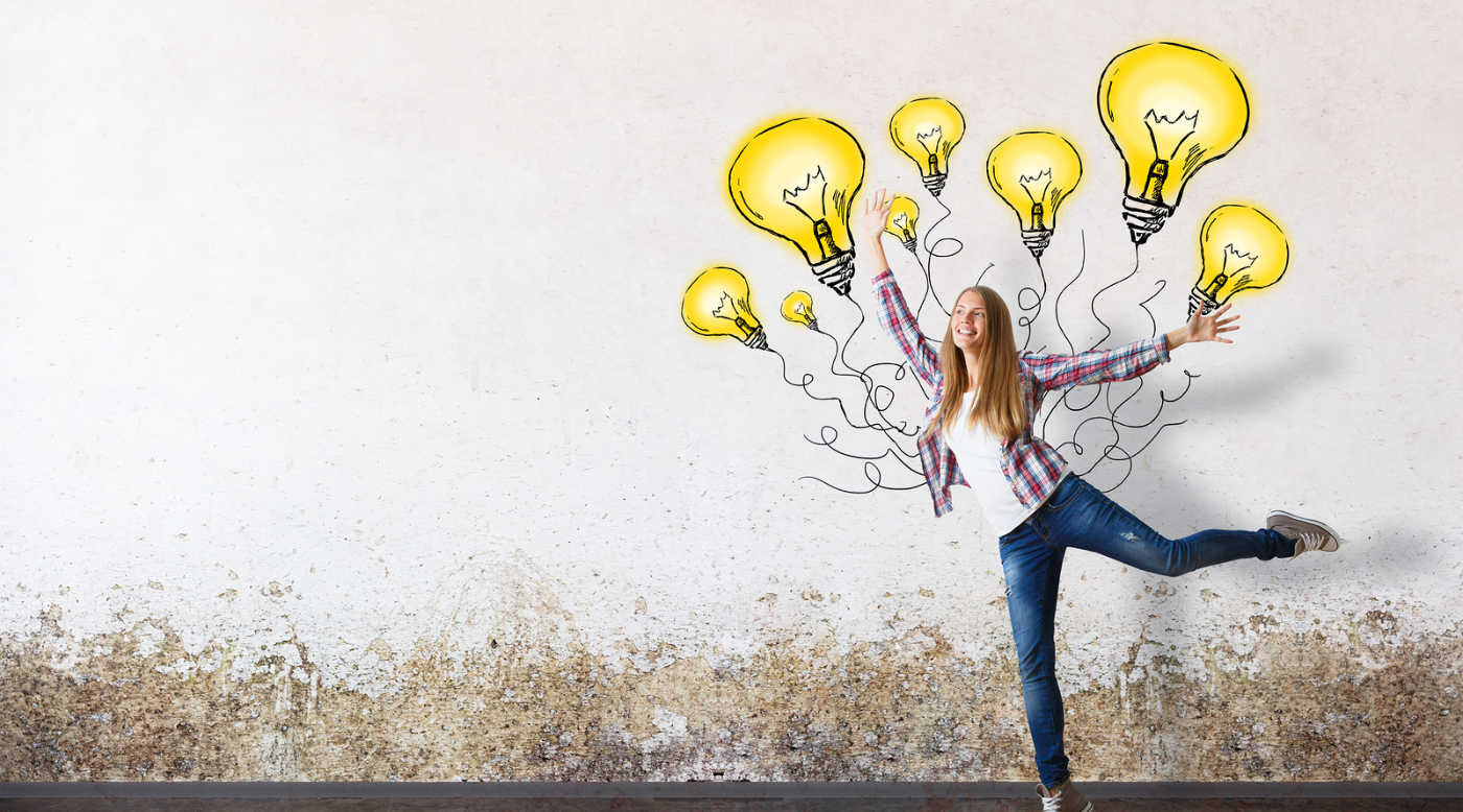  woman with lightbulbs over head