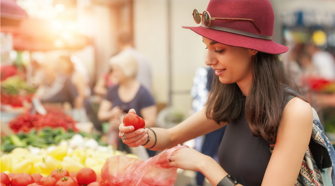  Woman looking at produce