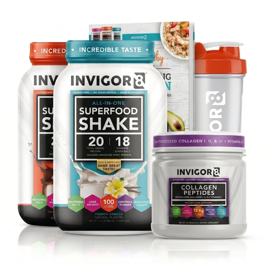  INVIGOR8 Daily Longevity System — Superfood Shakes + Collagen Bundle